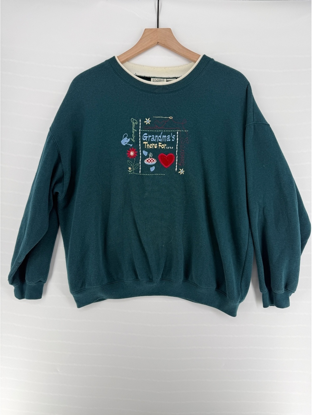 Vintage 90s Classic Elements Grandma Sweatshirt XL Embroidered Grandmacore